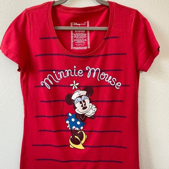 Disney Store Minnie Mouse Red Striped Organic Cotton T Shirt Women Size M - Picture 4 of 5